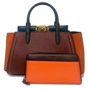 Coach Troupe Carryall in Colorblock F78545 Bag - Tan And Wallet Set